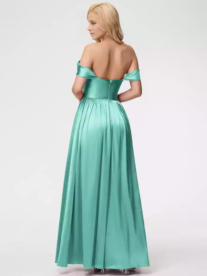 Prom Dress straps with satin square collar and floor Prom Dress
