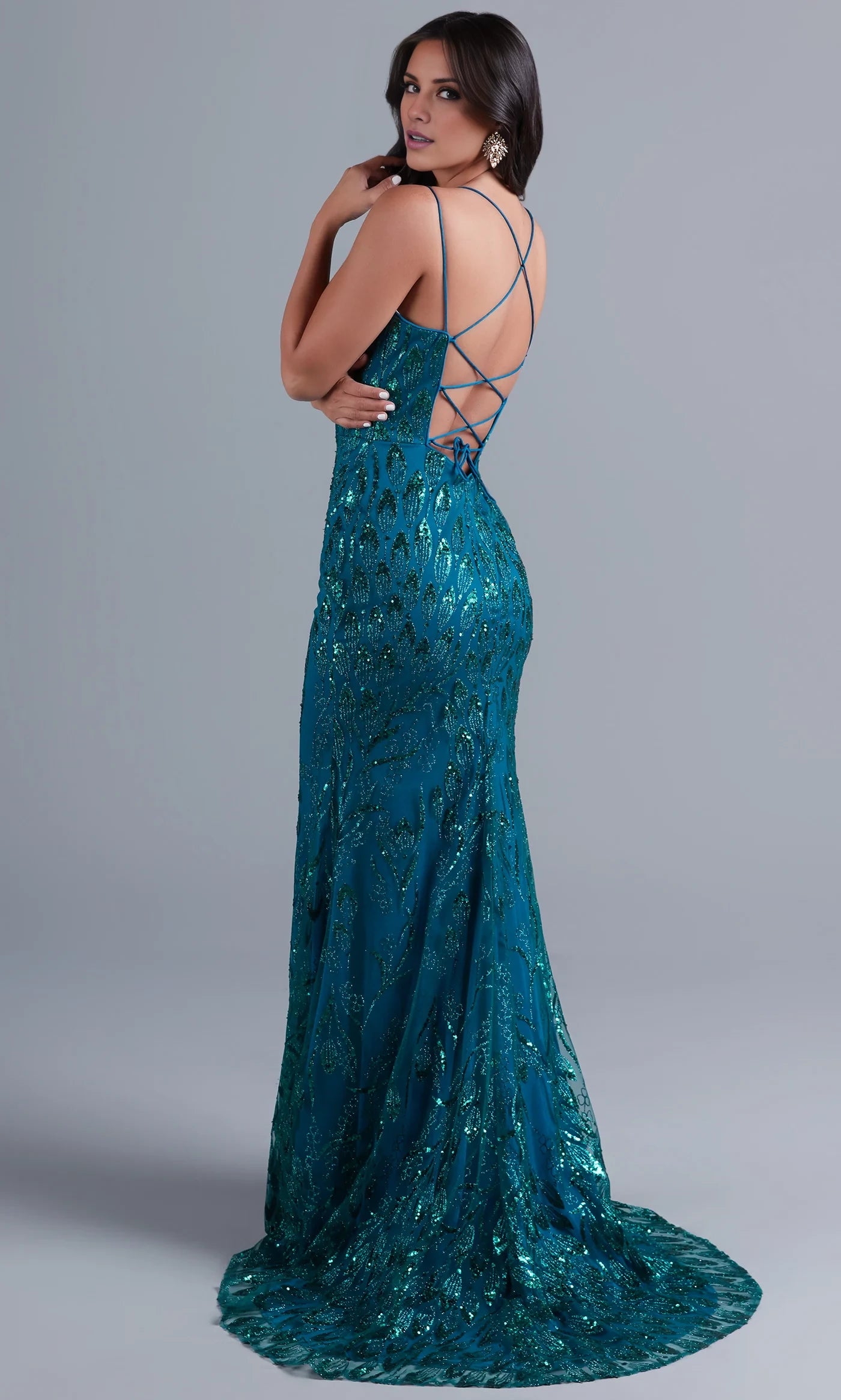 PromGirl Corset-Back Long Sequin-Tulle Prom Dresses