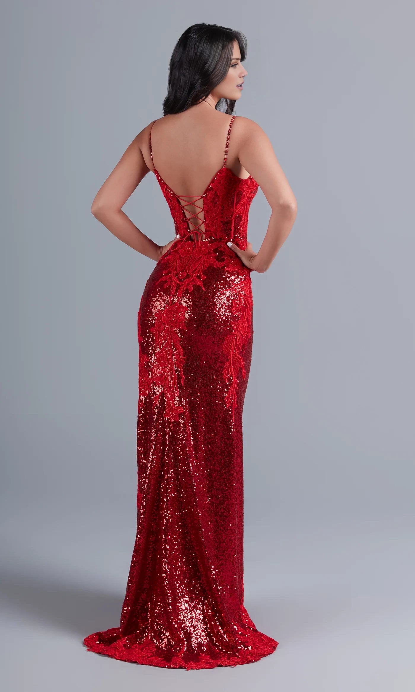 PromGirl Sparkly Bright Red Sequin Long Prom Dresses
