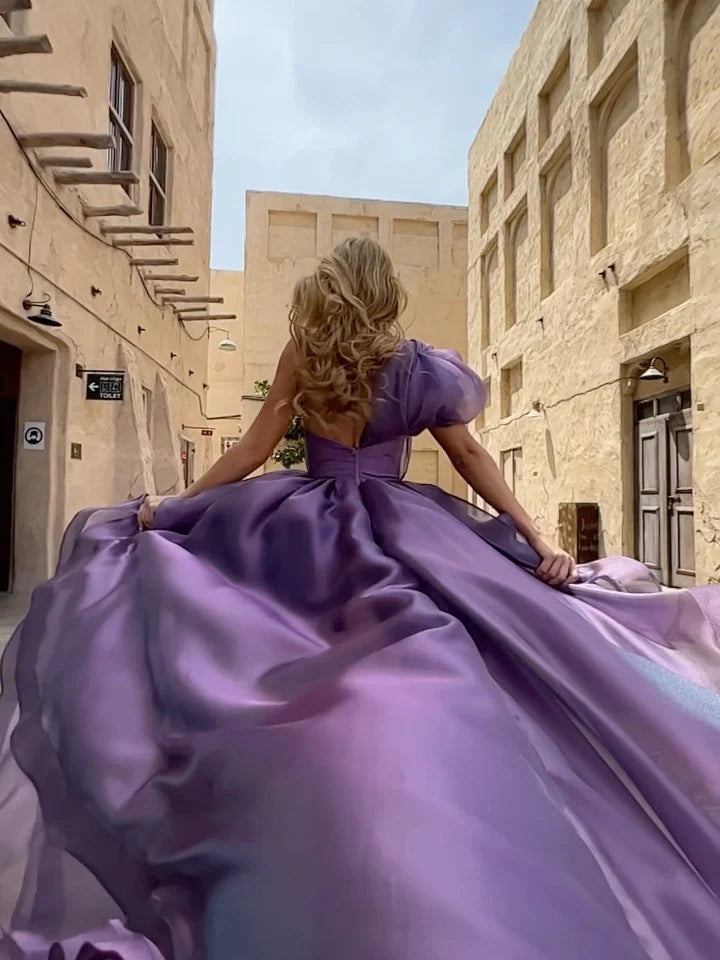Luxury One - Shoulder Ruffled High - Low Chapel Train Evening Dress