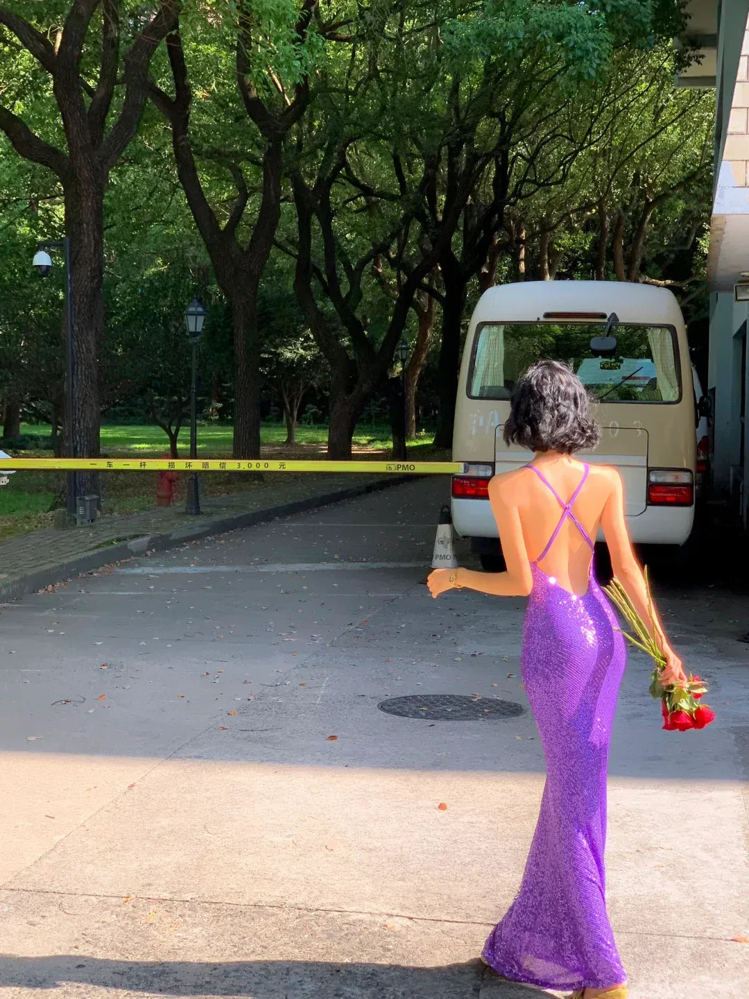 Purple Sequin Cowl Neck Crisscross Open Back Mermaid Gown