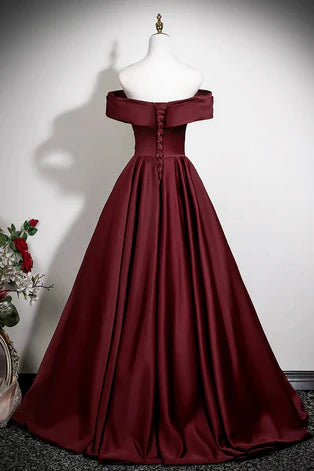 Regal Ballgown Off-Shoulder Satin Cross-Wrap Lace-Up Back Floor-Length Evening Dresses