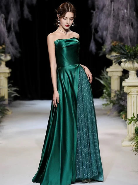 Regal Ballgown Strapless Satin-Tulle Contrast Lace-Up Back Floor-Length Evening Dresses