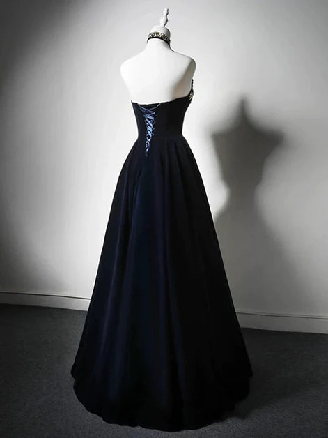 Regal Ballgown Strapless Velvet Gold-Embroidery Lace-Up Back Floor-Length Evening Dresses