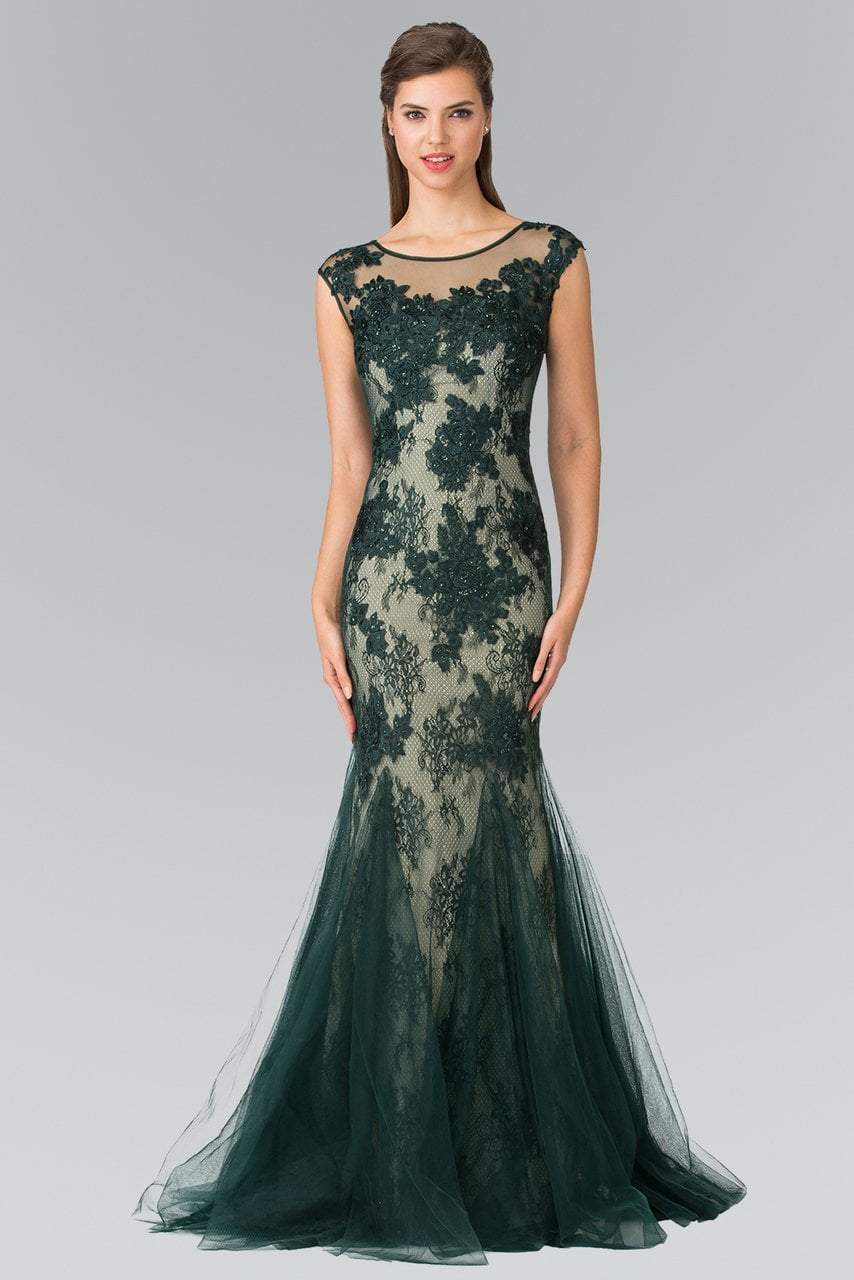 Regal Mermaid Boat-Neck Sleeveless Sheer-Back Emerald Lace-Tulle Floor-Length Mother of the Bride Dresses