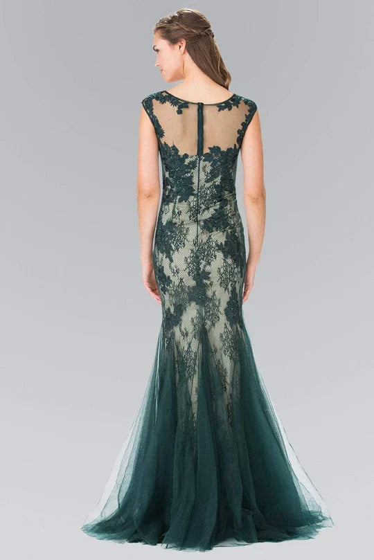 Regal Mermaid Boat-Neck Sleeveless Sheer-Back Emerald Lace-Tulle Floor-Length Mother of the Bride Dresses