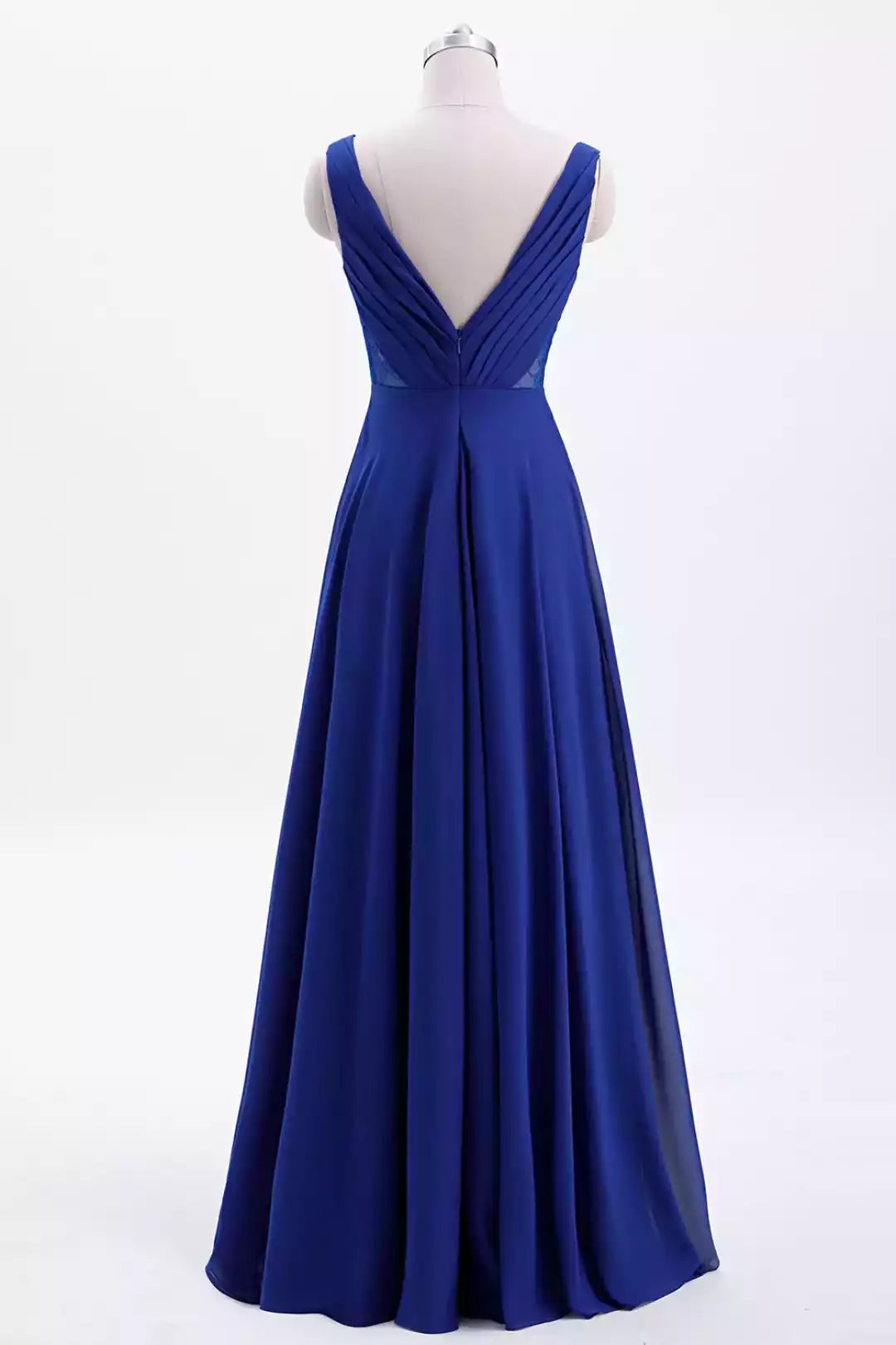 Regal Royal Blue Chiffon Gown with V-Neck & Ruched Back