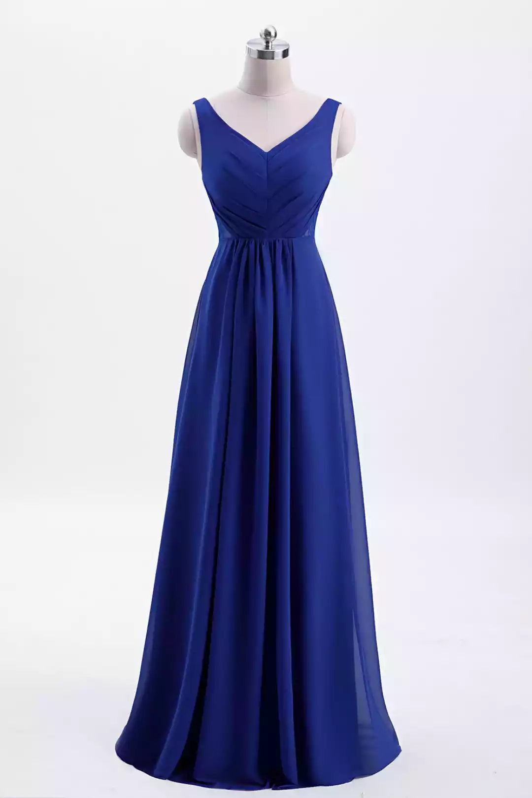 Regal Royal Blue Chiffon Gown with V-Neck & Ruched Back