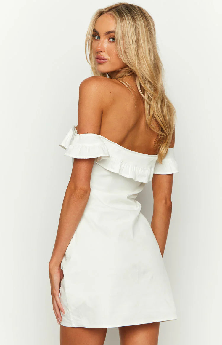 Retract Your Waist Off Shoulder Mini Dress Homecoming Dress