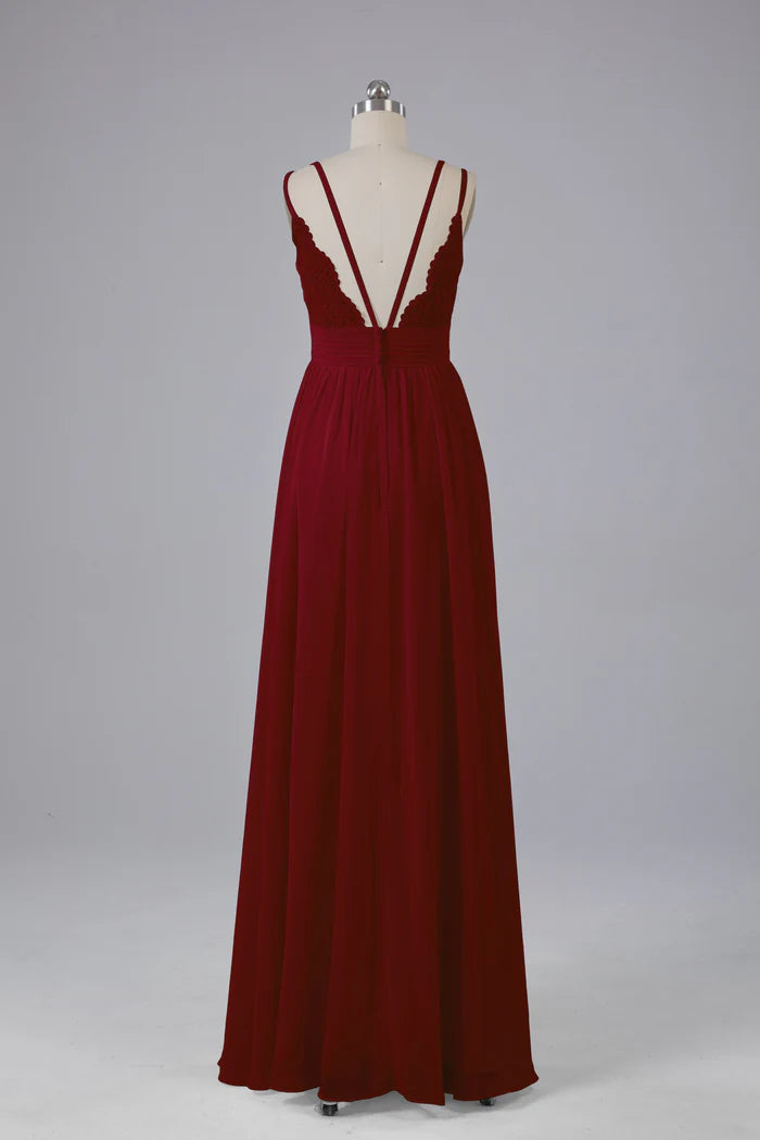 Rich A-Line Sweetheart Lace Spaghetti-Strap Plunge-Back Floor-Length Bridesmaid Dresses