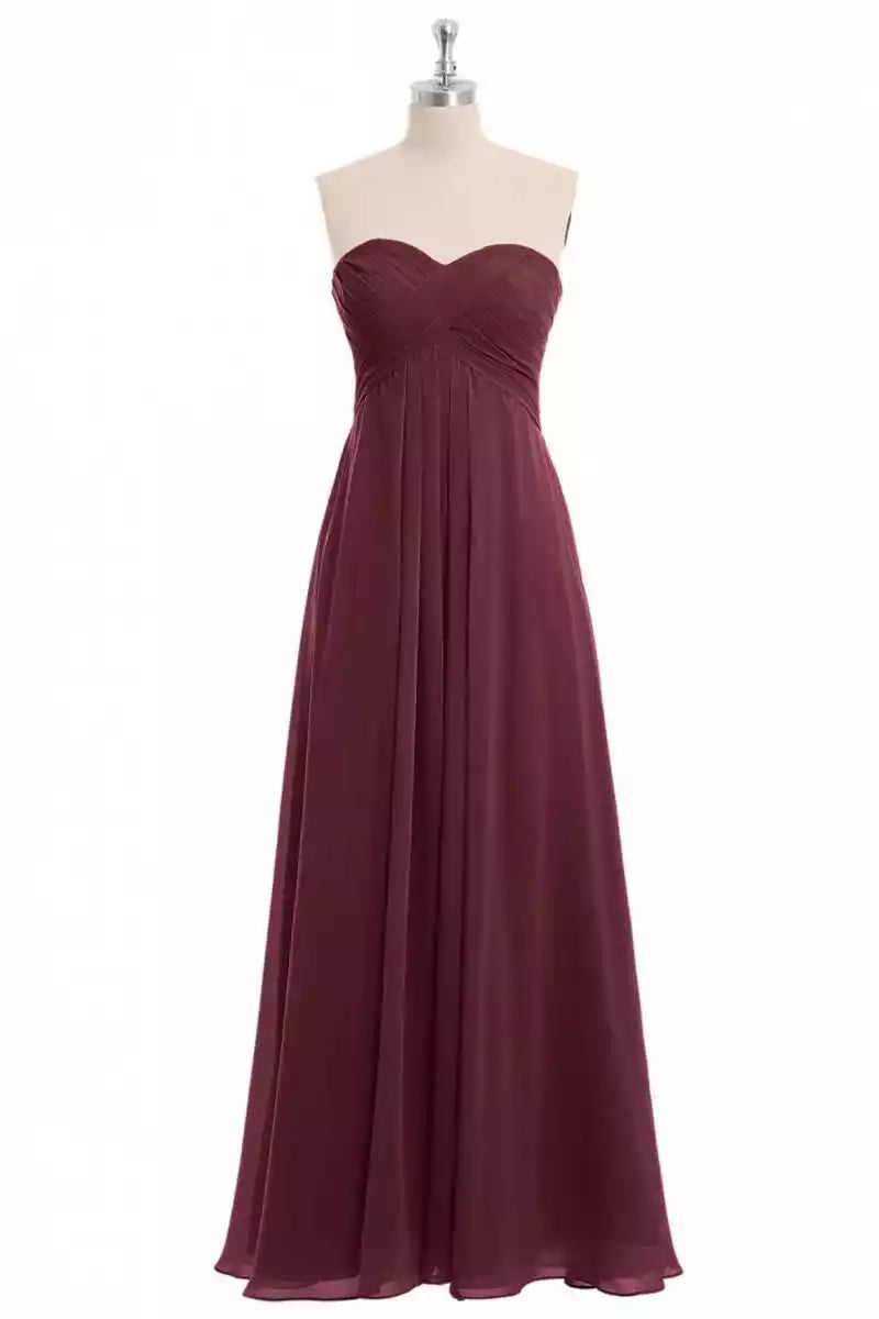 Rich Burgundy Chiffon Gown with Strapless Sweetheart & Ruched Bodice