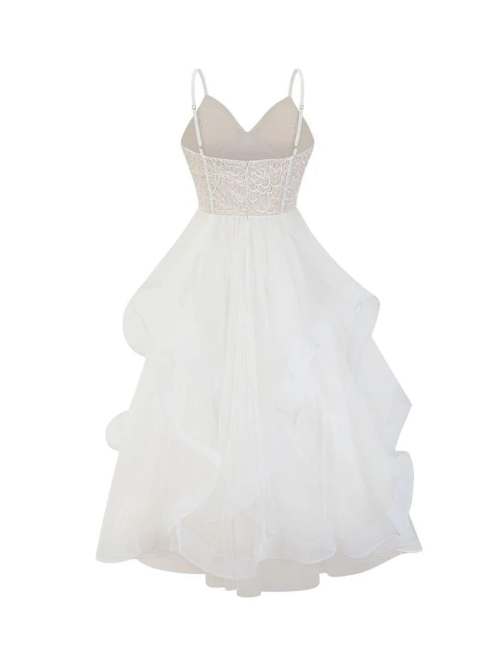 Romantic A - Line Deep V - Neck Sleeveless Zipper Back Midi Length Prom Dresses