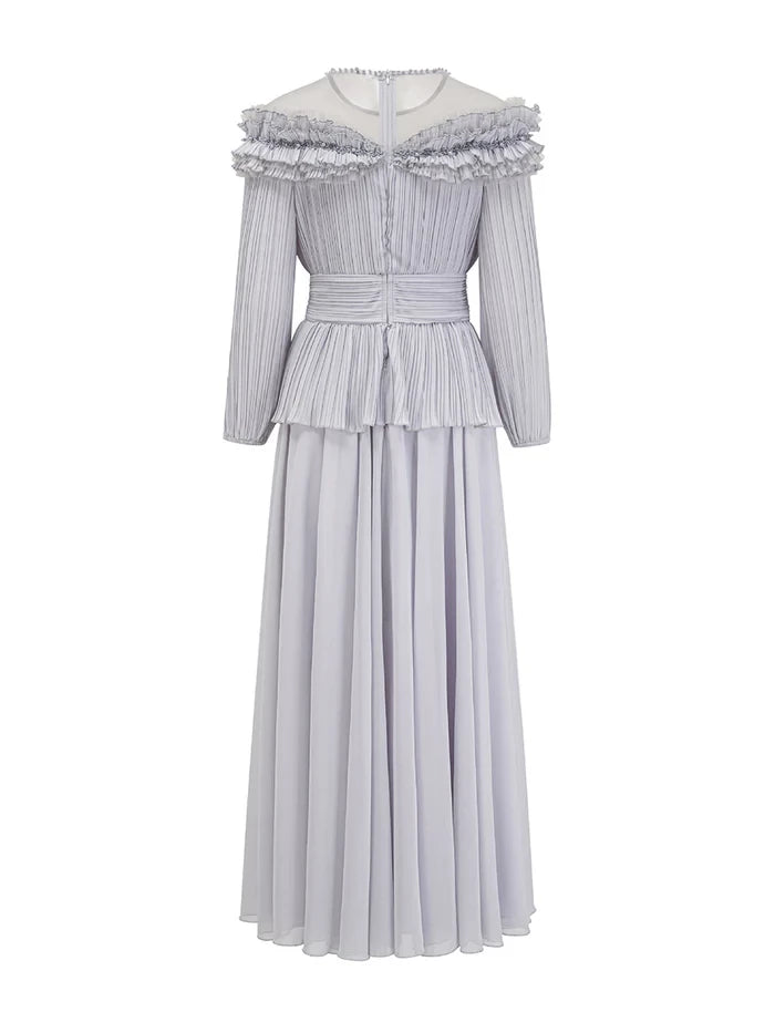 Romantic A - Line Off - Shoulder Long Sleeve Zipper Back Floor Length Prom Dresses