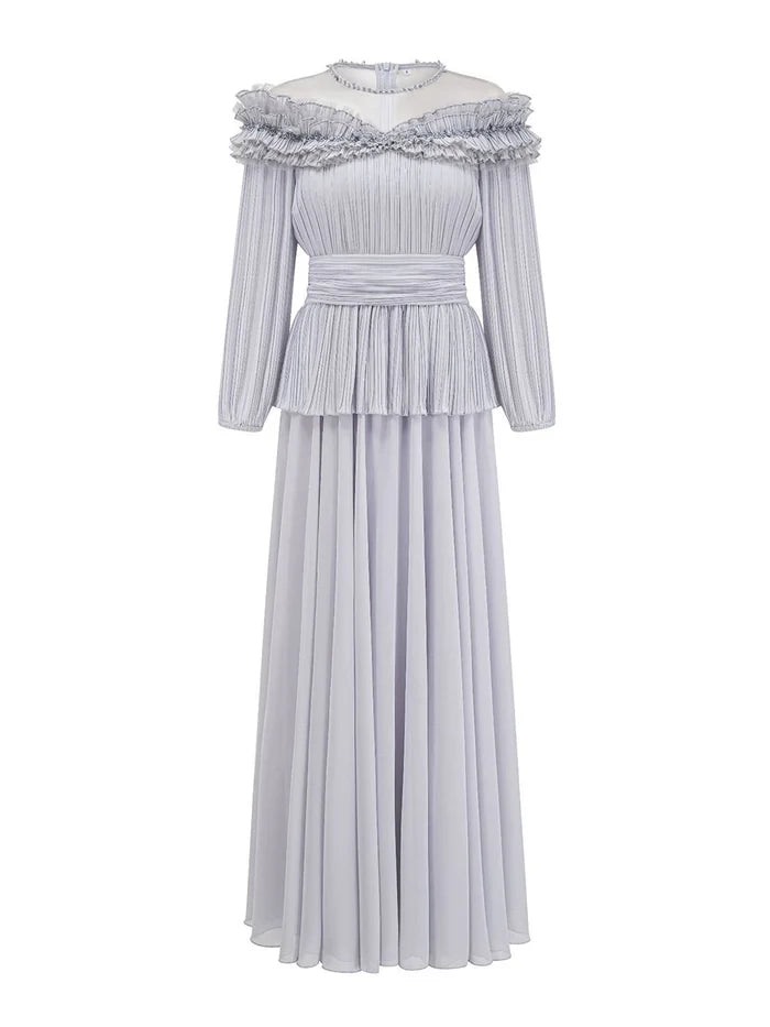 Romantic A - Line Off - Shoulder Long Sleeve Zipper Back Floor Length Prom Dresses