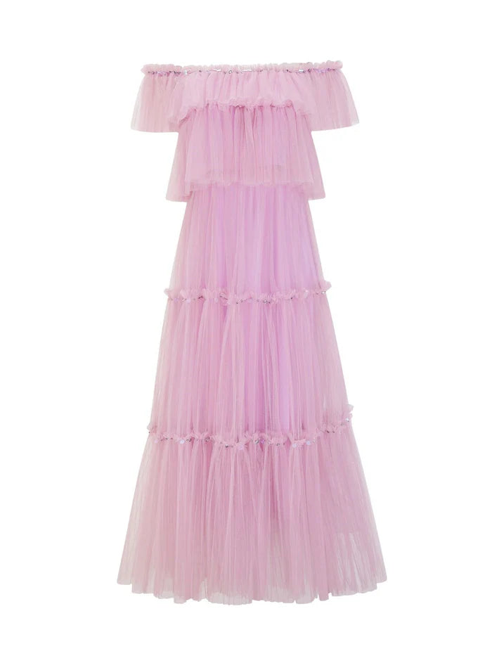 Romantic A - Line Off - Shoulder Sleeveless Zipper Back Long Length Prom Dresses