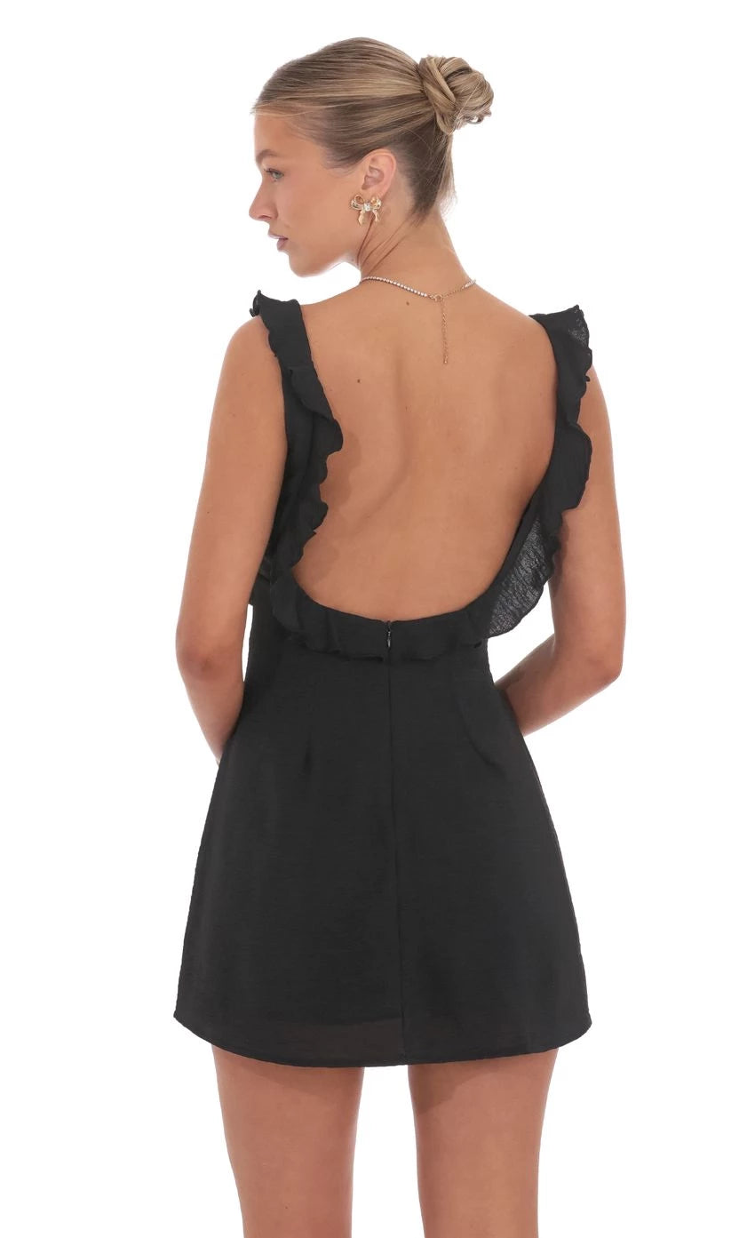 Romantic A-Line Plunge-Neck Ruffled-Sleeveless Open-Back Short Length Homecoming Dresses