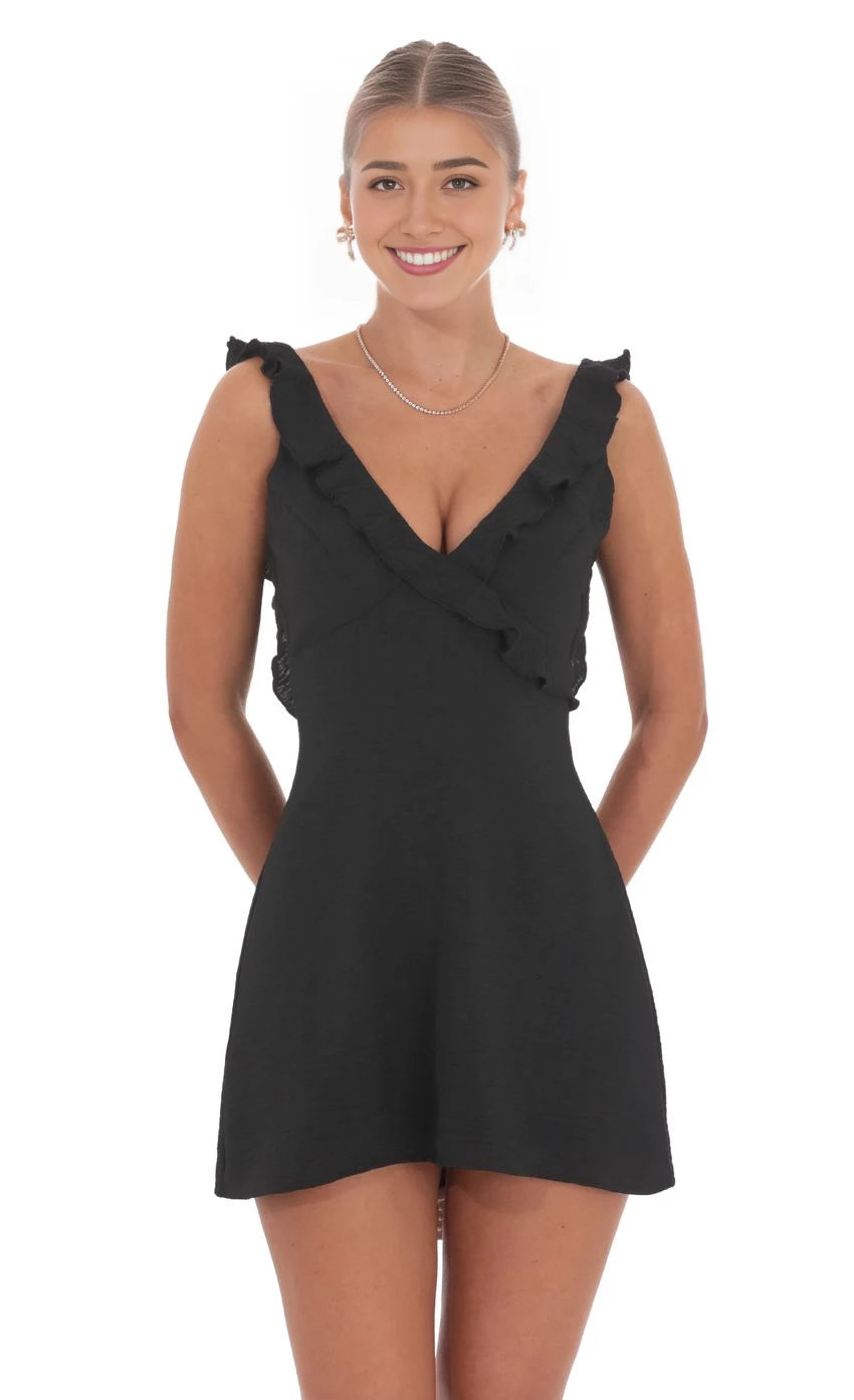 Romantic A-Line Plunge-Neck Ruffled-Sleeveless Open-Back Short Length Homecoming Dresses
