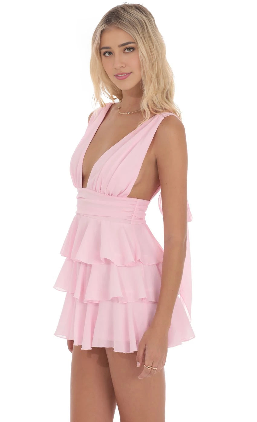 Romantic A-Line Plunge-Neck Sleeveless Tie-Back Short Length Homecoming Dresses