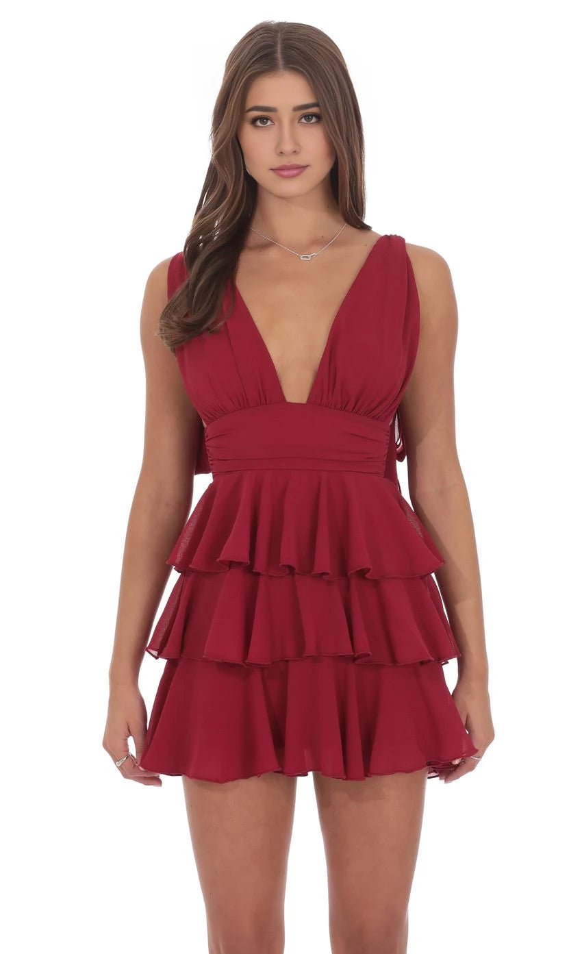Romantic A-Line Plunge-Neck Sleeveless Tie-Back Short Length Homecoming Dresses