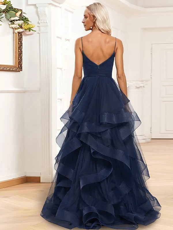 Romantic A - Line Plunging V - Neck Sleeveless Open - Back Floor - Length Evening Gown