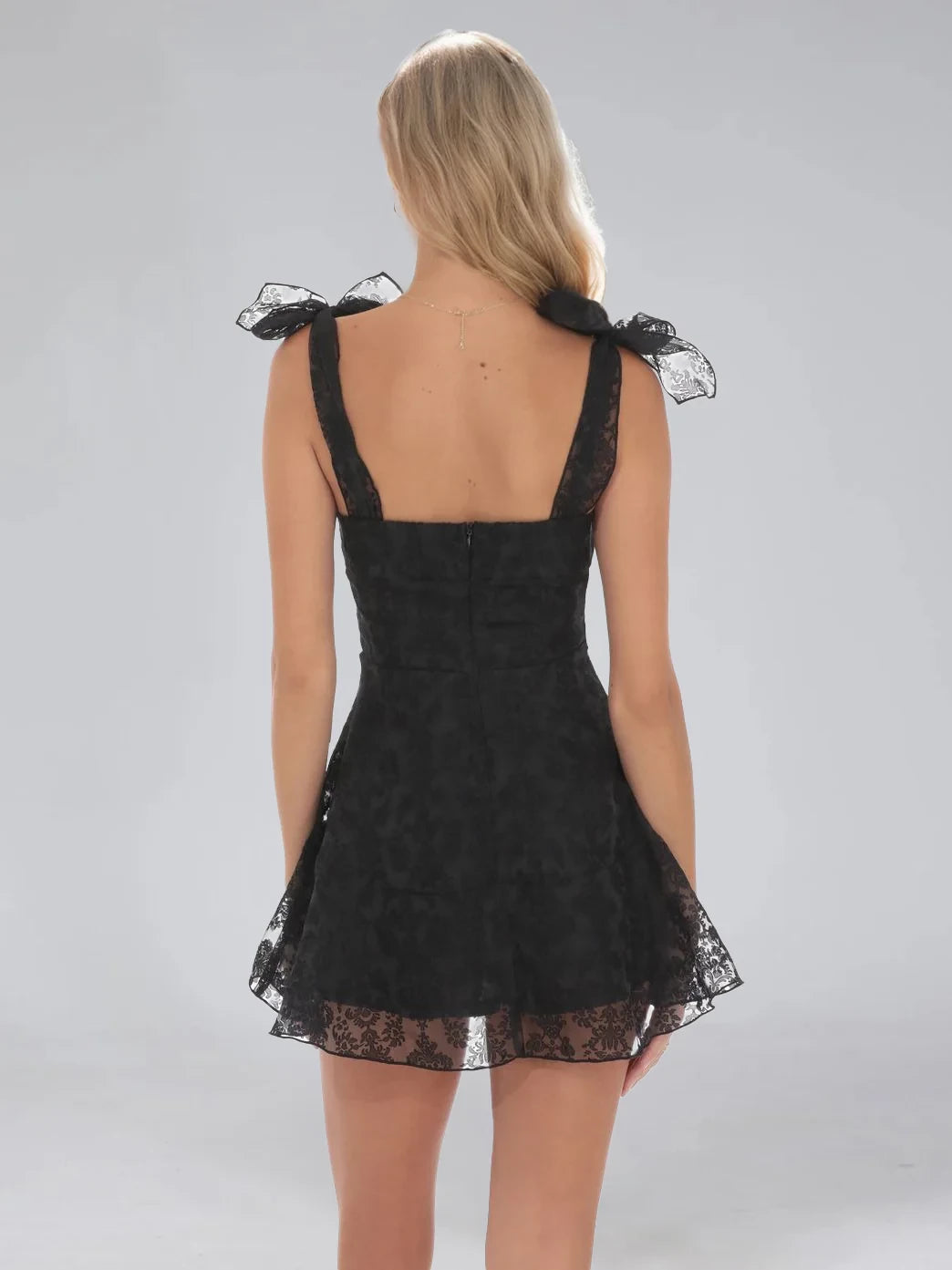 Romantic A - Line Square Neck Bow Strap Zipper Back Mini Length Homecoming Dresses