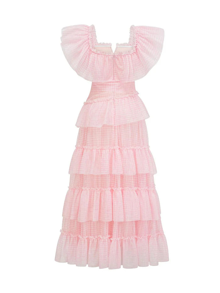 Romantic A - Line Square Neck Ruffled Sleeve Zipper Back Long Length Prom Dresses