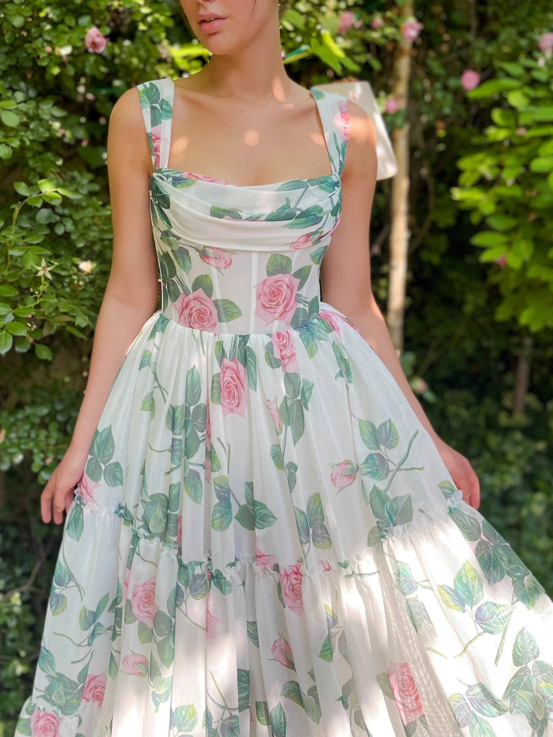 Romantic A - Line Square Neck Sleeveless Zipper Back Long Length Prom Dresses