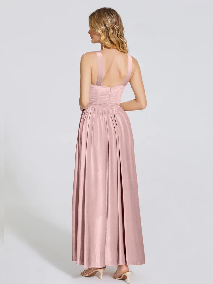 Romantic A - Line Square Neck Sleeveless Zipper Back Long Length Prom Dresses
