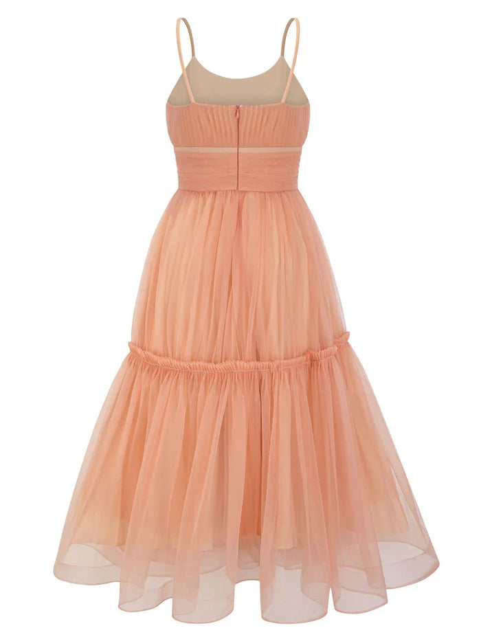 Romantic A - Line Square Neck Spaghetti Strap Zipper Back Midi Length Prom Dresses
