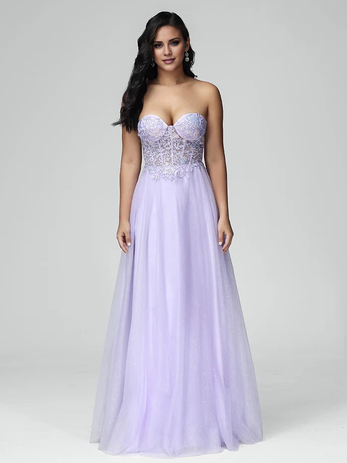 Romantic A - Line Strapless Sleeve Zipper Back Long Length Prom Dresses
