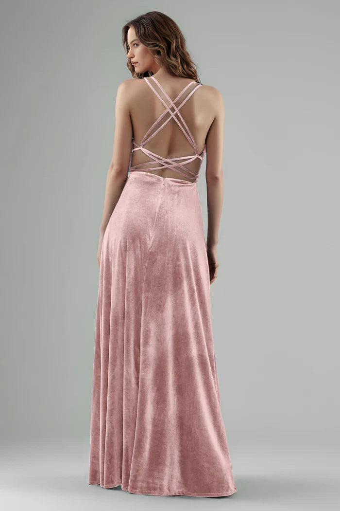 Romantic A-Line Sweetheart Cross-Strap Open-Back Tie-Waist Floor-Length Bridesmaid Dresses