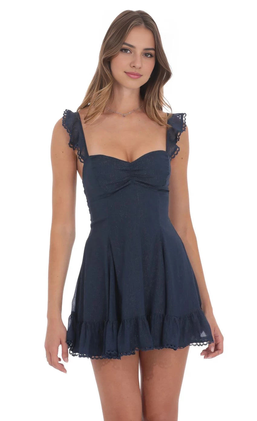 Romantic A-Line Sweetheart-Neck Ruffled-Spaghetti-Strap Lace-Up Back Short Length Homecoming Dresses