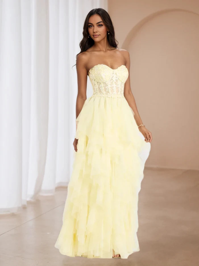 Romantic A - Line Sweetheart Neck Sleeveless Lace Back Floor Length Prom Dresses