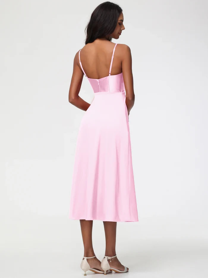 Romantic A - Line Sweetheart Neck Sleeveless Open Back Midi Length Prom Dresses