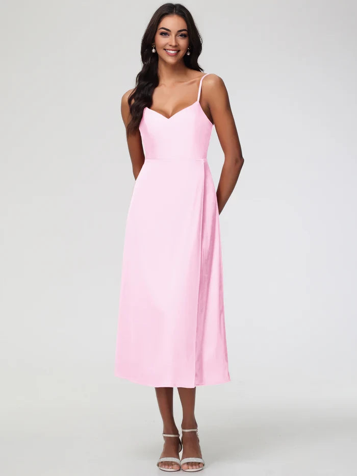 Romantic A - Line Sweetheart Neck Sleeveless Open Back Midi Length Prom Dresses
