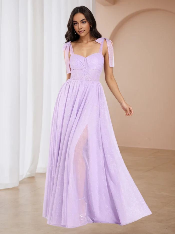 Romantic A - Line Sweetheart Neck Sleeveless Tie Back Floor Length Prom Dresses
