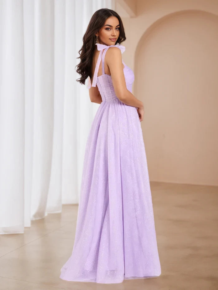 Romantic A - Line Sweetheart Neck Sleeveless Tie Back Floor Length Prom Dresses