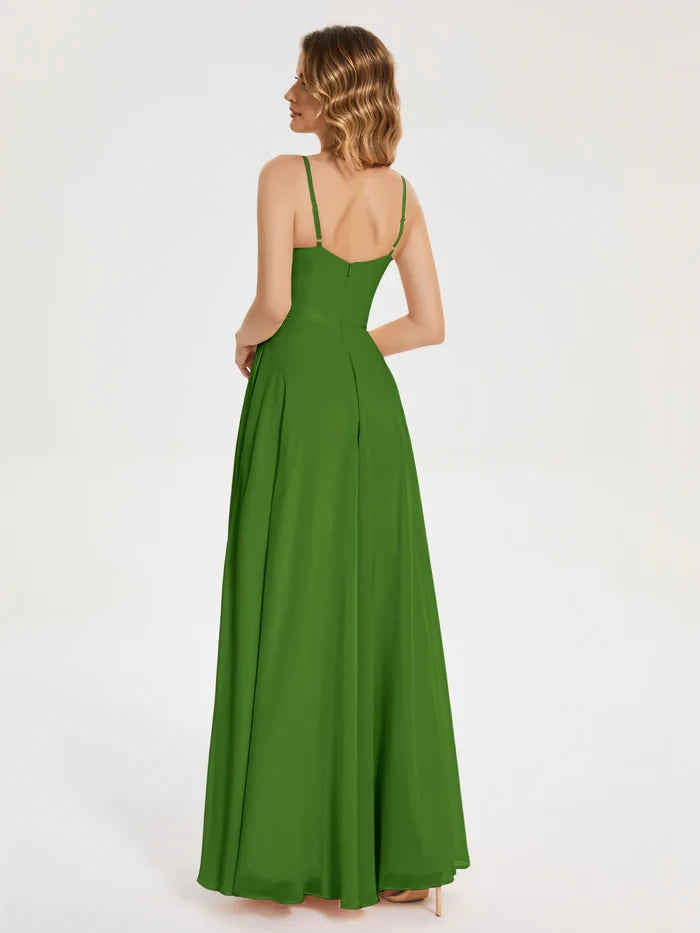 Romantic A - Line Sweetheart Spaghetti Strap Zipper Back Long Length Prom Dresses