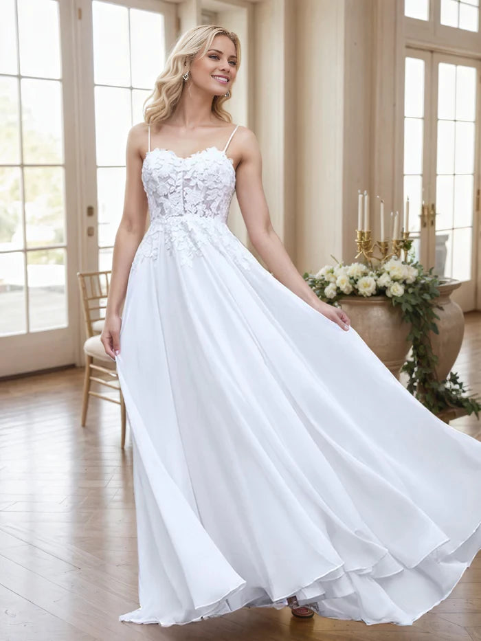 Romantic A - Line Sweetheart Spaghetti Strap Zipper Back Long Length Prom Dresses