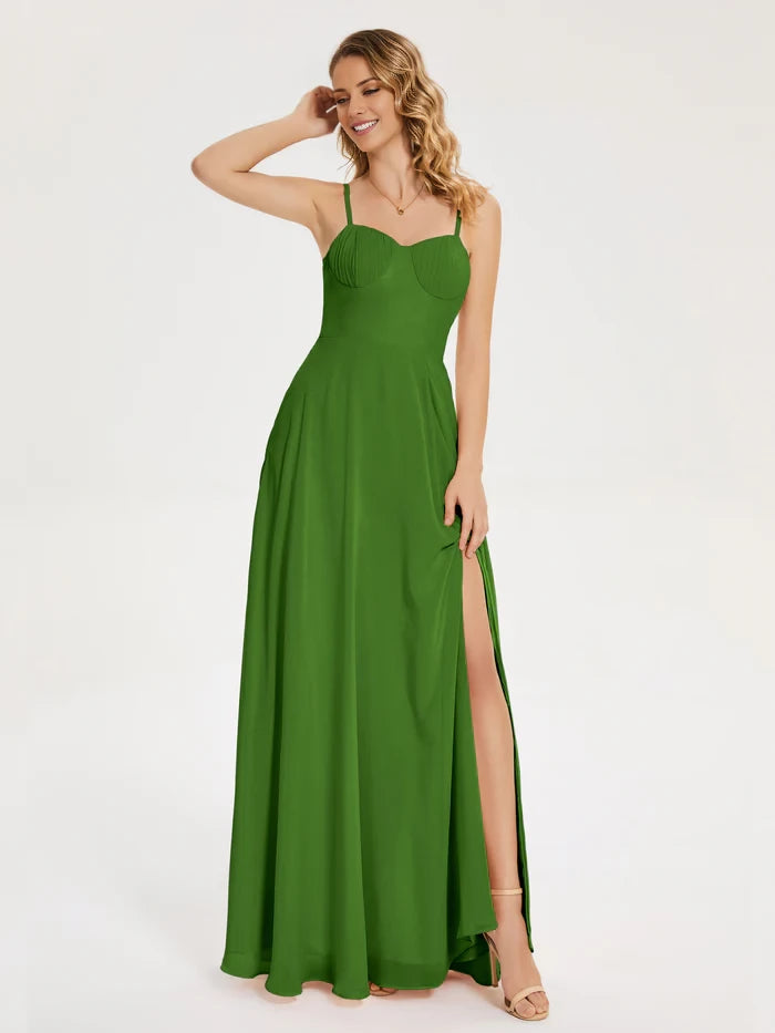 Romantic A - Line Sweetheart Spaghetti Strap Zipper Back Long Length Prom Dresses
