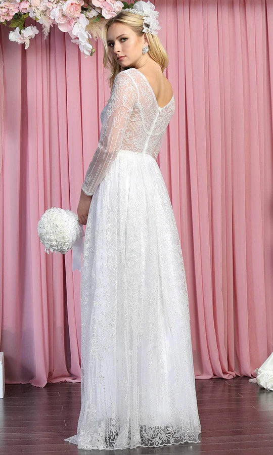 Romantic A-Line V-Neck Long-Sleeve Sheer-Back Ivory Beaded-Lace Floor-Length Mother of the Bride Dresses