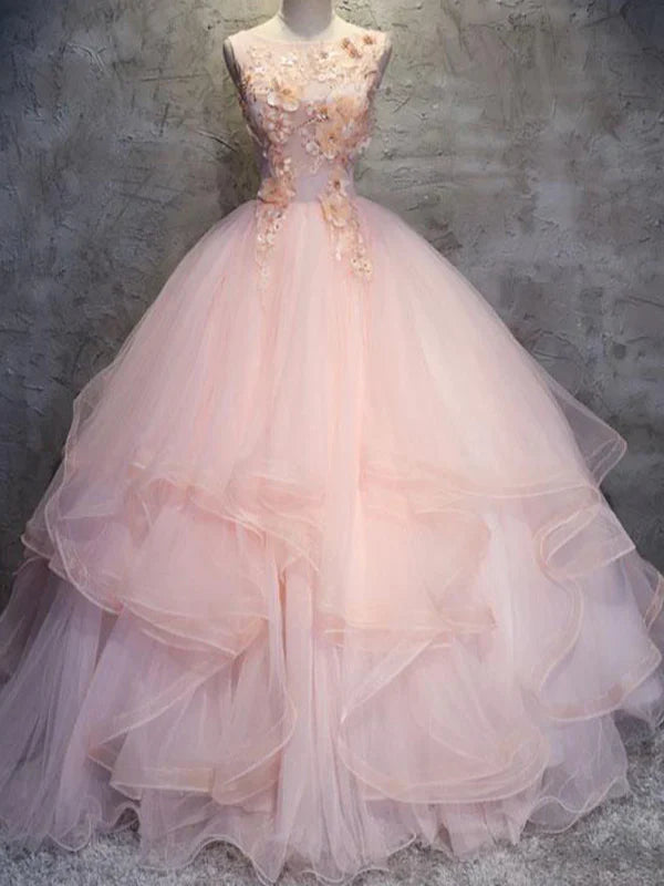 Romantic Ball Gown High Neck Sleeveless Lace - Up Back Long Length Quinceanera Dresses