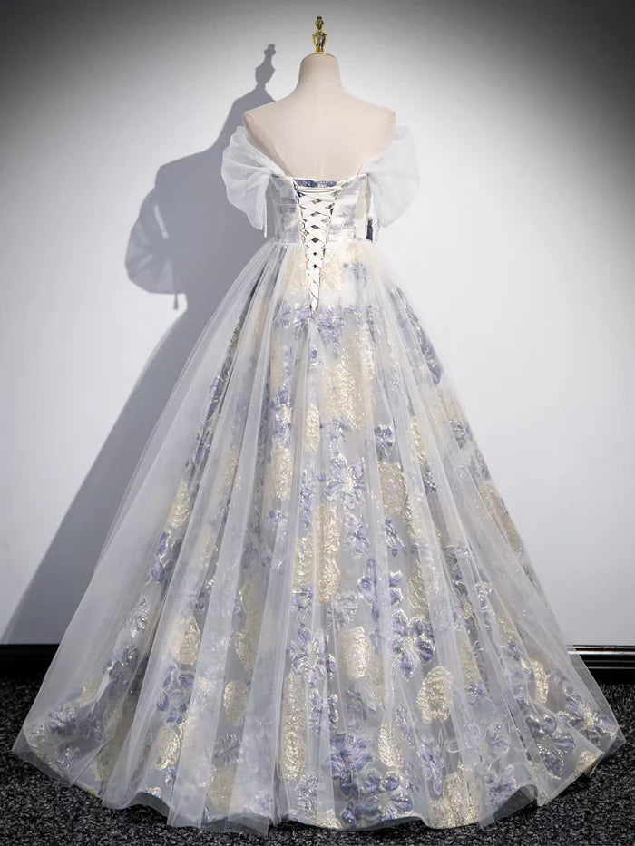 Romantic Ball Gown Off - Shoulder Puff Sleeve Lace - Up Back Long Length Quinceanera Dresses