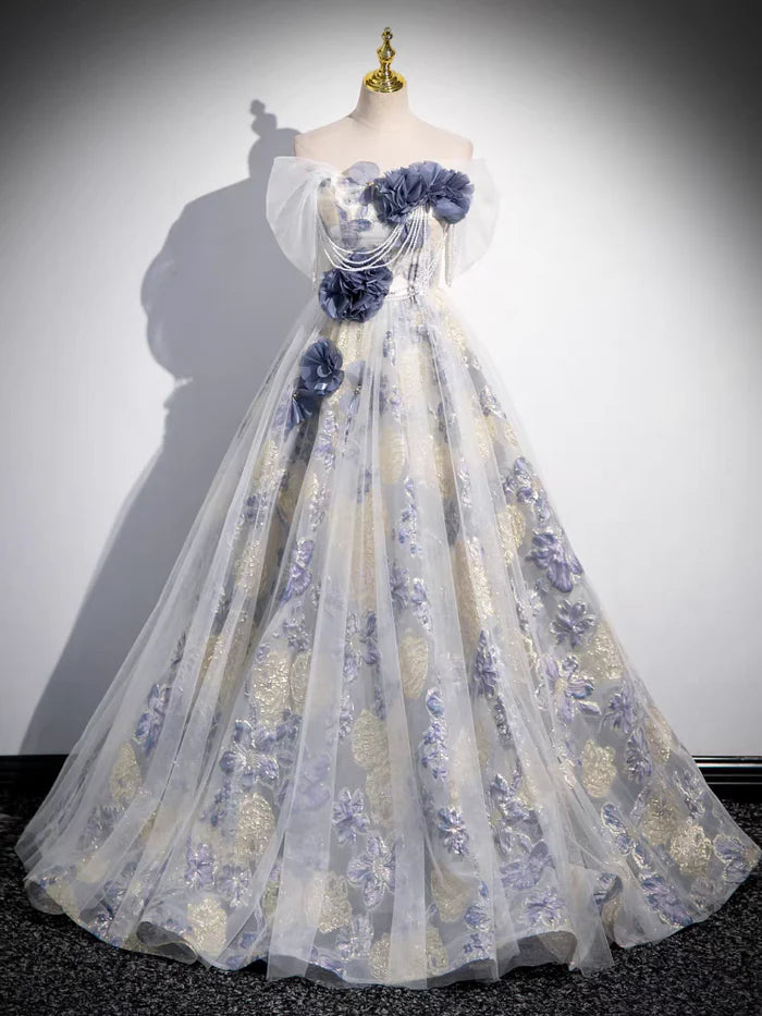 Romantic Ball Gown Off - Shoulder Puff Sleeve Lace - Up Back Long Length Quinceanera Dresses
