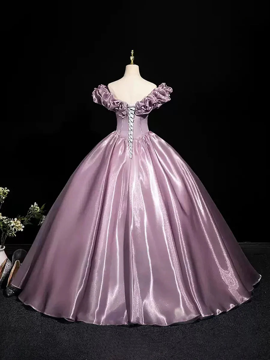 Romantic Ball Gown Off - Shoulder Ruffle - Trimmed Lace - Up Back Long Length Evening Dresses