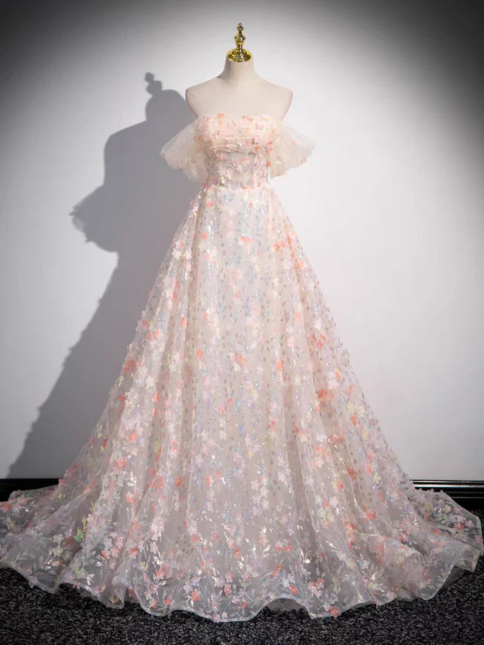 Romantic Ball Gown Off - Shoulder Ruffled Sleeve Lace - Up Back Long Length Quinceanera Dresses