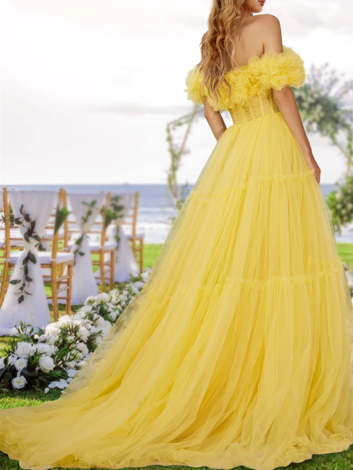 Romantic Ball - Gown Off - Shoulder Short - Sleeve Zipper Back Floor - Length Evening Gown