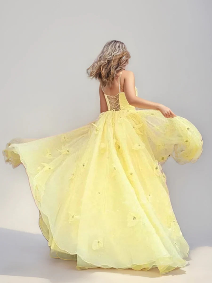 Romantic Ball Gown Square Neck Sleeveless Lace - Up Back Long Length Prom Dresses