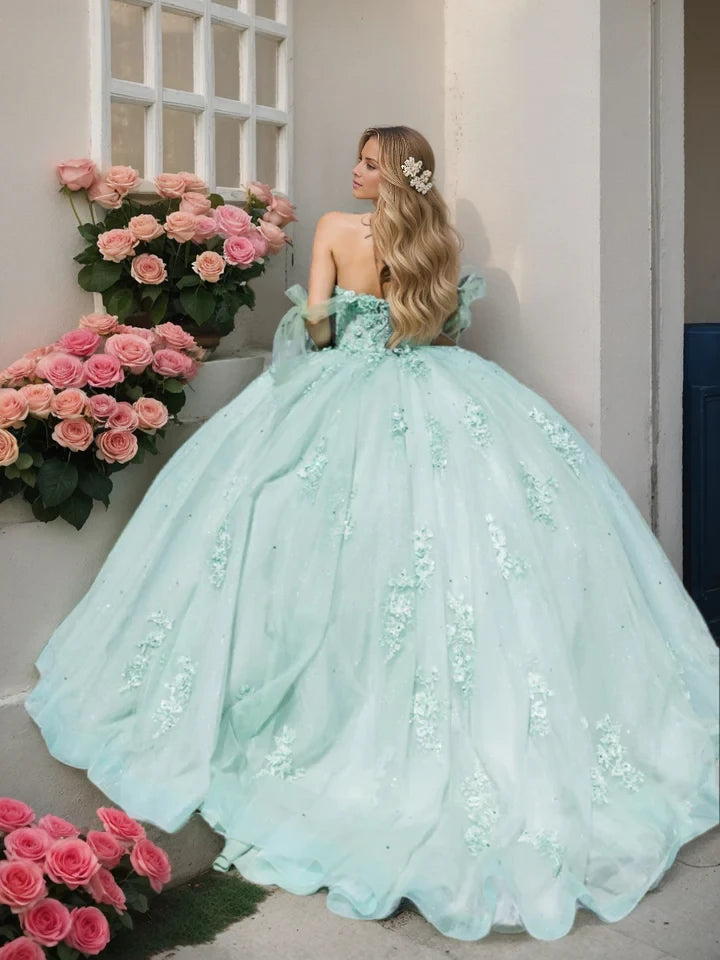 Romantic Ball Gown Strapless Off - Shoulder Bow - Back Long Length Evening Dresses