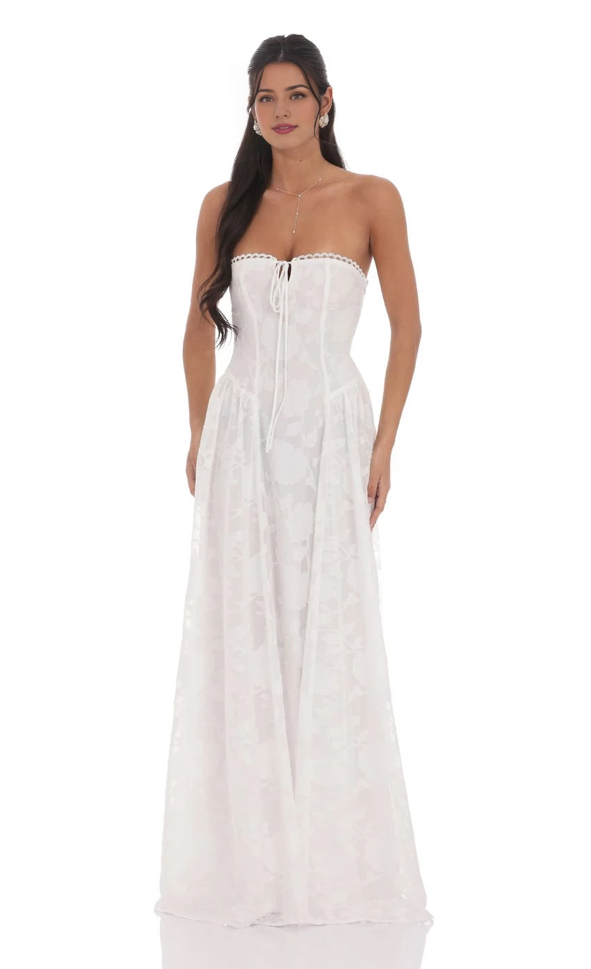 Romantic Ball Gown Strapless Sleeveless Lace - Up Back Floor Length Prom Dresses